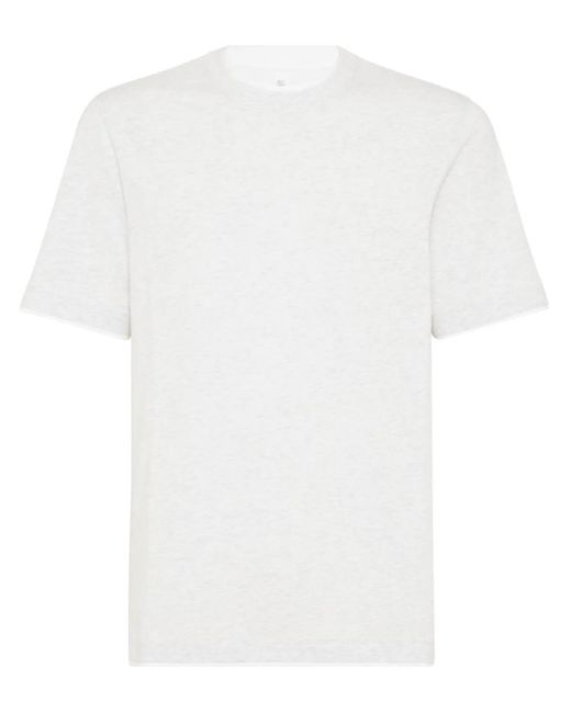 Brunello Cucinelli White Faux Layering Cotton T-Shirt for men