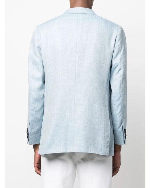 Kiton Blue Single-Breasted Wool-Blend Blazer for men