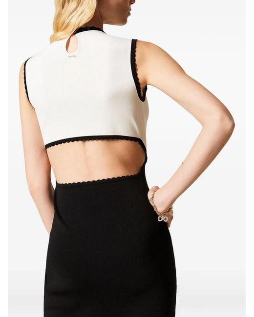Twinset Black Scalloped-Edge Two-Tone Midi Dress