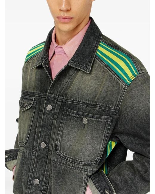 DIESEL Green Trucker Jacket With Striped-Shoulder Bands for men