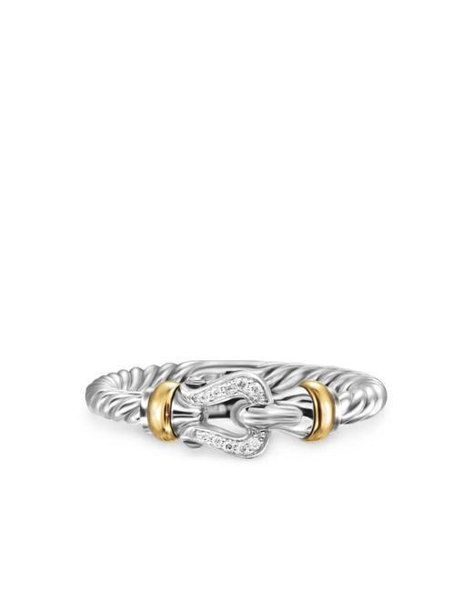 David Yurman White 18Kt And Sterling Petite Buckle Diamond Ring (2Mm)