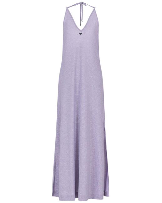 Emporio Armani Purple Logo-appliqué V-neck Maxi Dress