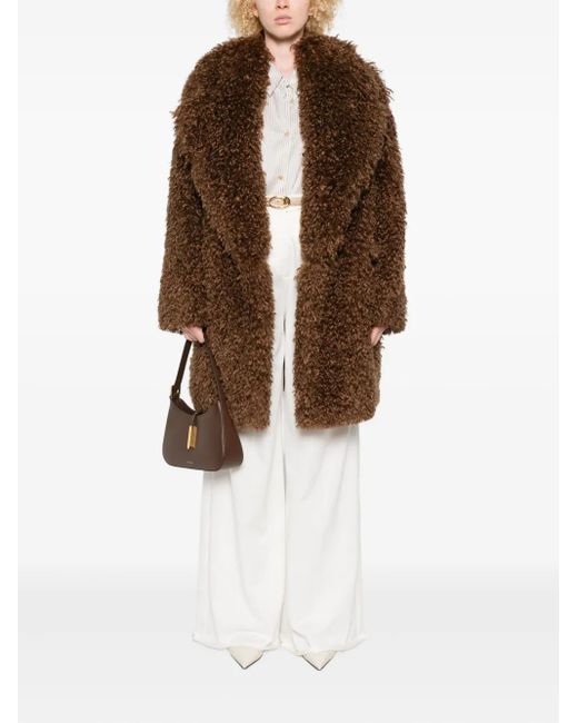 Tagliatore Brown Teddy-Textured Collared Coat