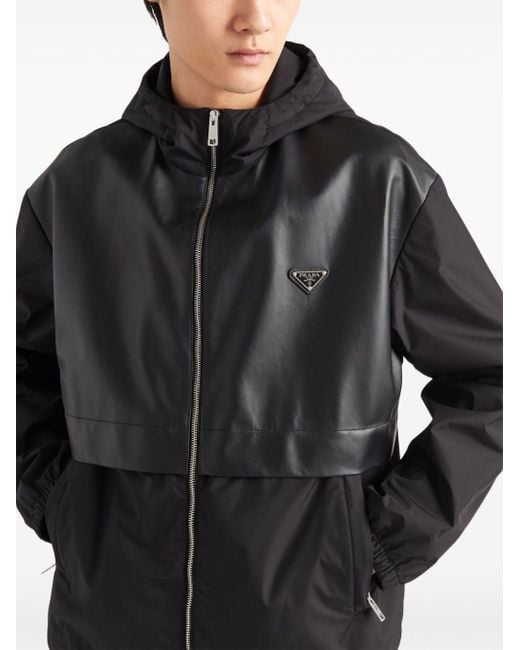 Prada Black Triangle-logo Hooded Jacket for men