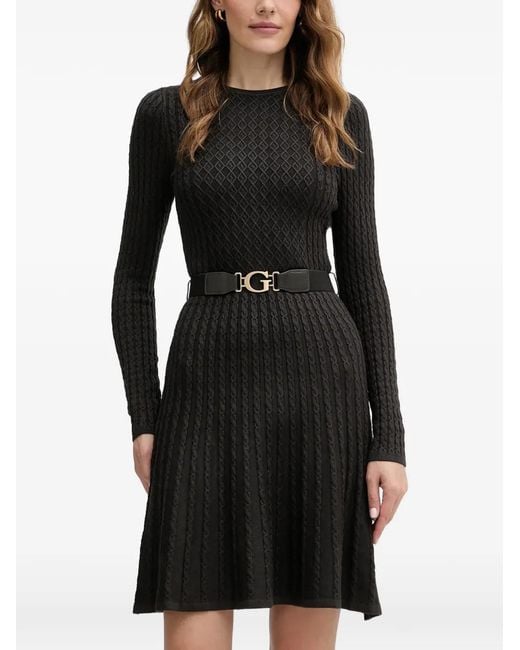 Guess Black Textured Belted Mini Dress
