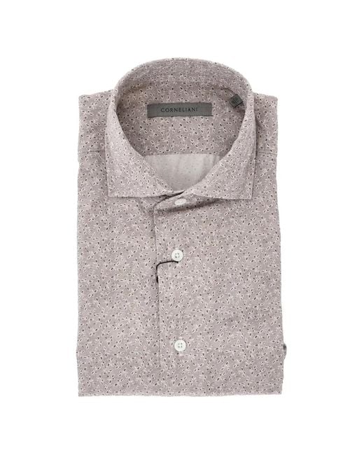 Corneliani Gray Patterned French-Collar Shirt for men