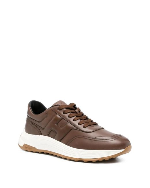 Hogan Brown Hyperlight Logo-Patch Leather Sneakers for men