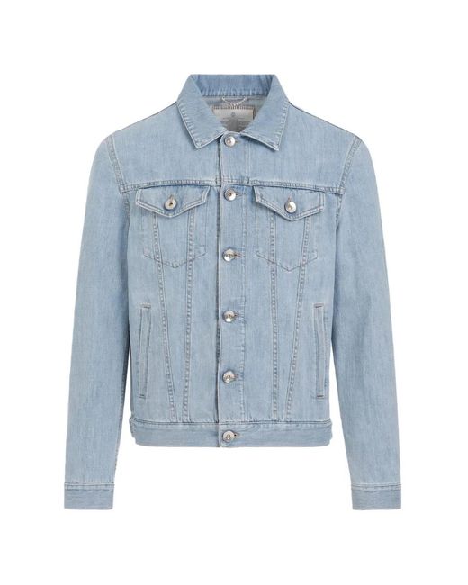 Brunello Cucinelli Blue Button-Up Denim Jacket for men