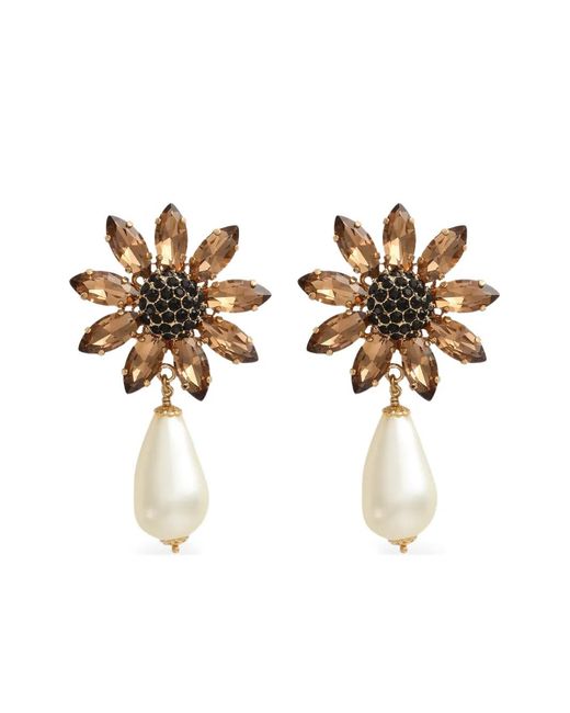 Dolce & Gabbana Metallic Flower Faux-Pearl Earrings