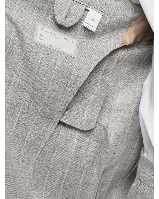 Brunello Cucinelli Gray Pinstripe Single-Breasted Suit for men