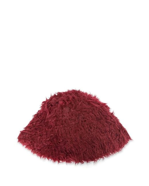 MSGM Red Faux-Shearling Hat