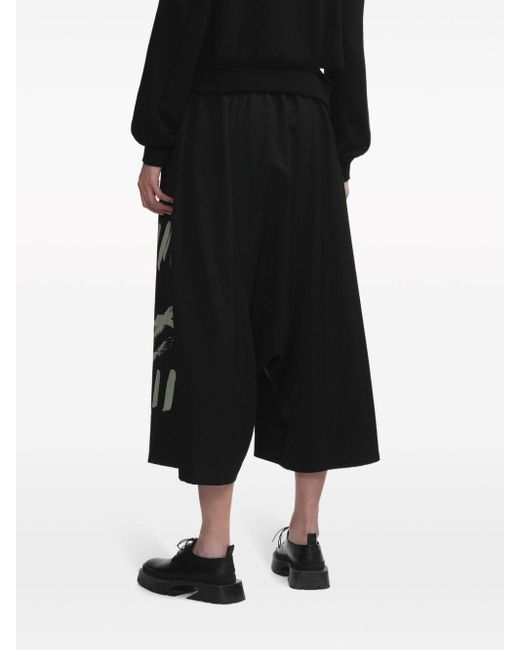 Y's Yohji Yamamoto Wollen Cropped Broek Met Print in het Black
