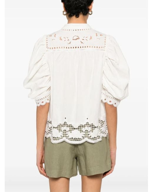 Farm Rio White Floral-Embroidered Blouse