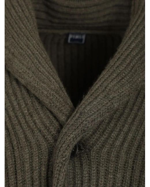 Fedeli Green Ribbed Shawl-Collar Cardigan for men