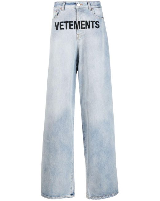 Vetements Logo-embroidered Wide-leg Jeans in Blue for Men | Lyst Canada