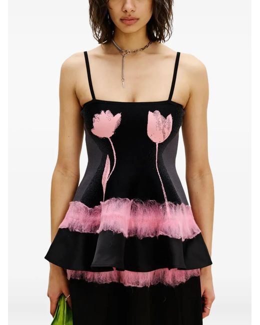 Ph5 Black Tulip-Print Peplum Top