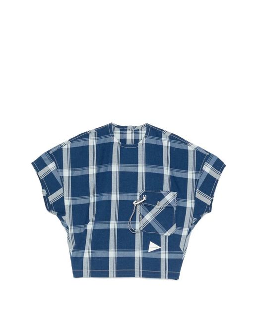 And Wander Blue Blouse À Carreaux Et Fermeture Boutonnée Au Dos