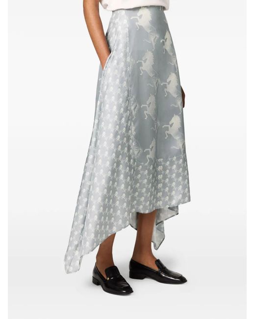 Stella McCartney Blue Horse-Print Handkerchief-Hem Skirt