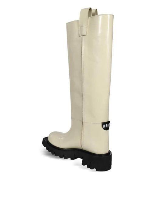 MSGM White Leather Round-Toe Boots