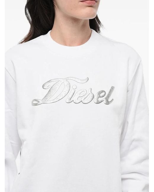 DIESEL White Logo-Print Brushed Sweatshirt