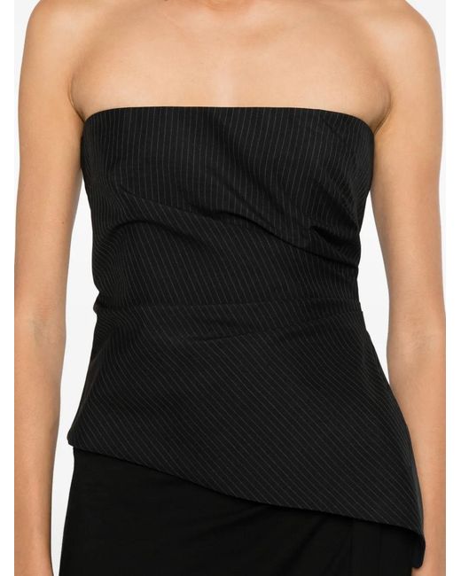 McQueen Black Pinstripe Asymmetric Top