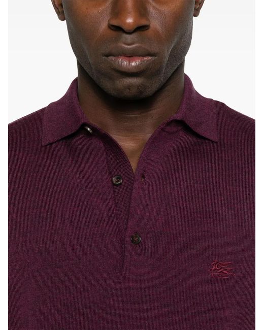Etro Purple Embroidered-Logo Polo Shirt for men
