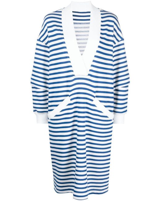 Ioana Ciolacu Blue V-neck Striped Midi Dress