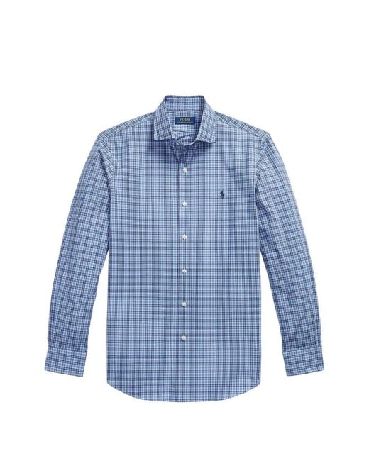 Polo Ralph Lauren Blue Custom-Fit Plaid Stretch Poplin Shirt for men