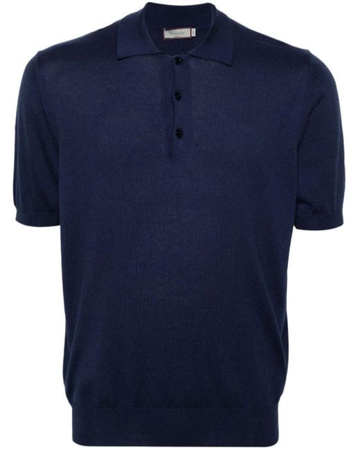 Canali Blue Cotton-blend Knitted Polo Shirt for men
