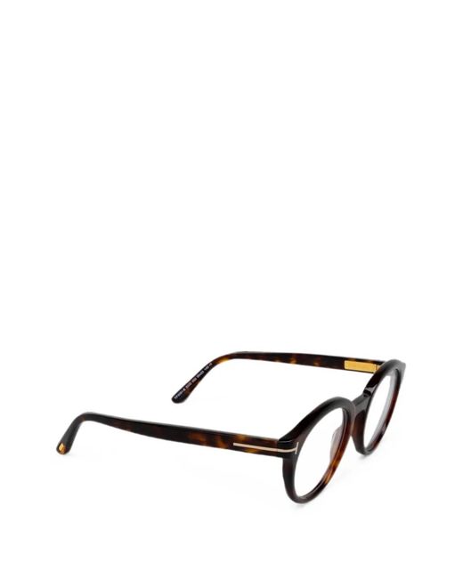 Tom Ford Black Tortoiseshell-Effect Round-Frame Glasses