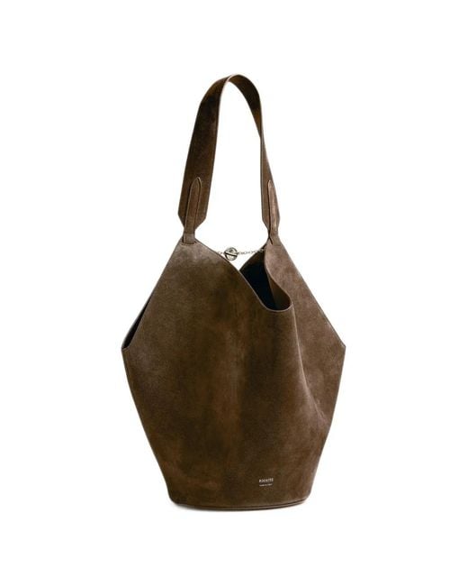 Khaite Brown Small Lotus Suede Bucket Bag