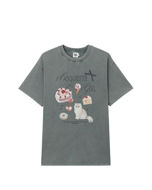 B+ AB Gray Graphic-Print Acid-Wash T-Shirt