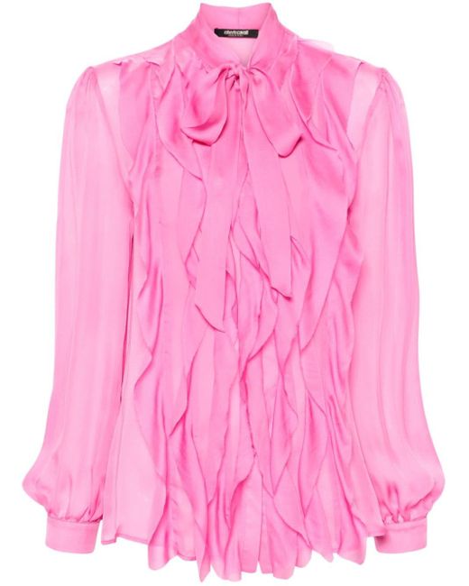 Roberto Cavalli Pink Ruffled Pussy-bow Shirt