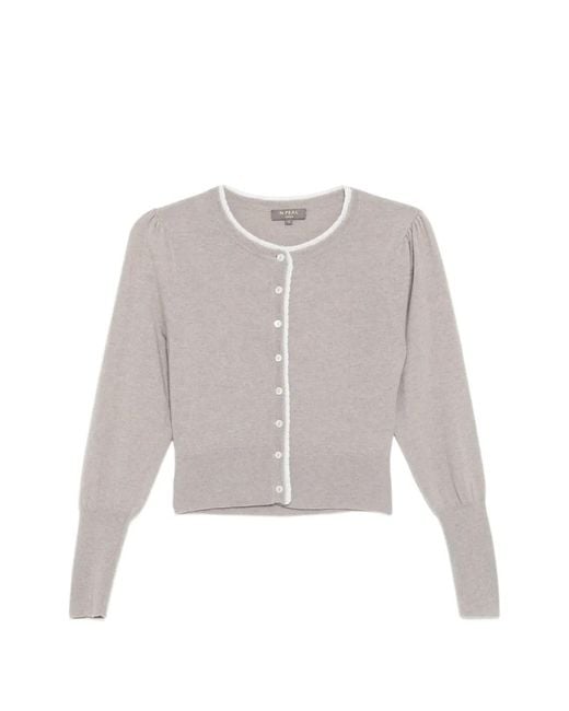 N.Peal Cashmere White Lace Trim Crew Neck Cardigan