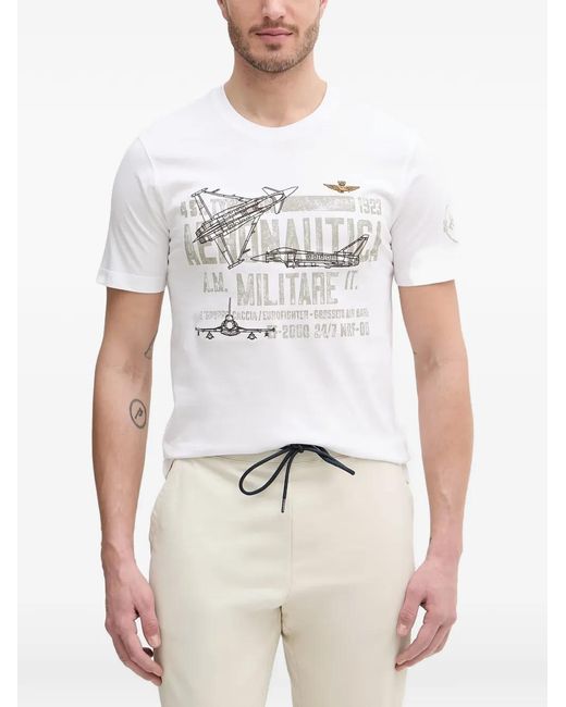 Aeronautica Militare White Graphic-Print T-Shirt for men
