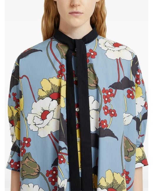 Marni Jurk Met Gestrikte Hals En Bloemenprint in het Blue