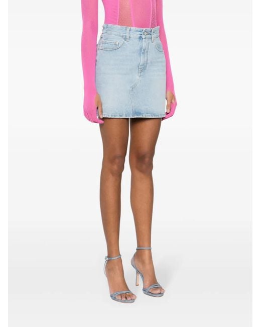 Gcds Blue Logo-Appliqué Denim Mini Skirt