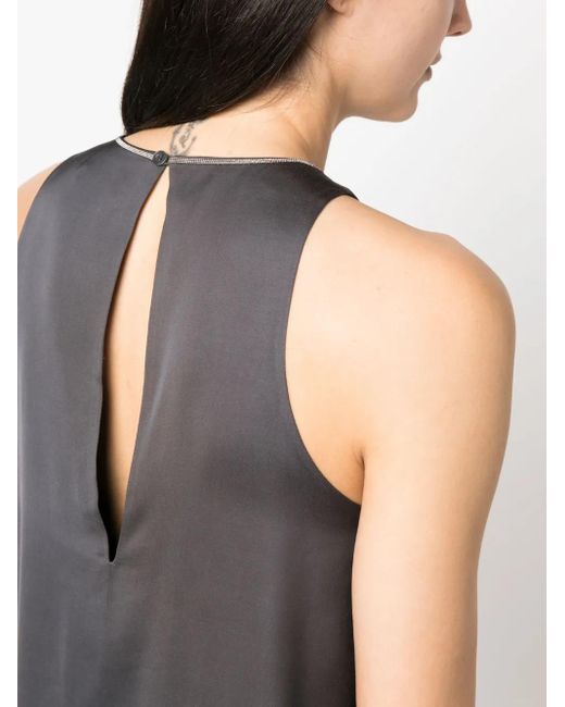 Peserico Gray Asymmetric-Hem Sleeveless Blouse