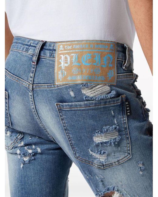 Philipp Plein Straight Jeans Met Doodskopprint in het Blue voor heren