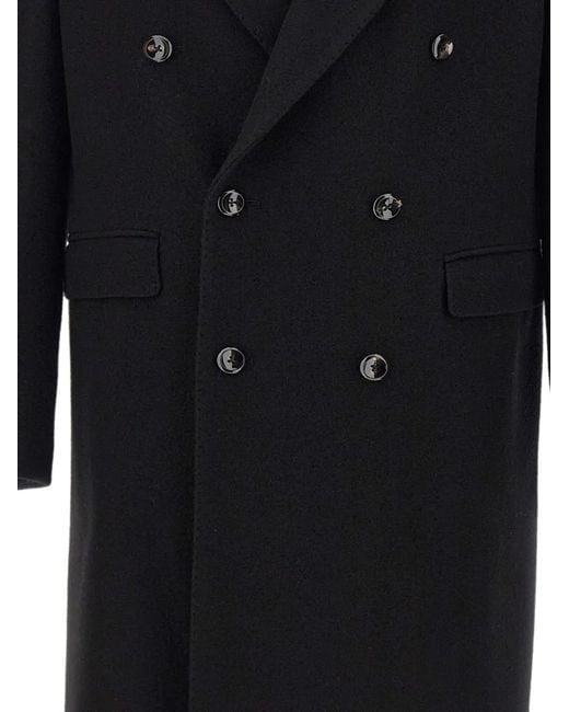Tagliatore Black Double-Breasted Peak-Lapels Coat for men