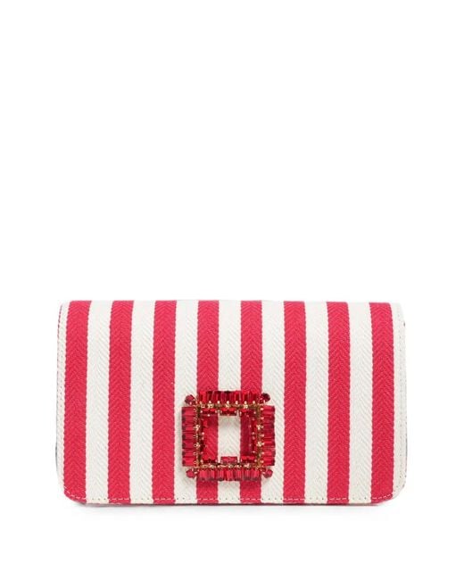 Roberto Festa Red Anzalea Rhinestone-Embellished Striped Shoulder Bag