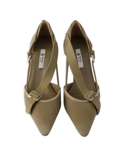 Prada Metallic Canvas Pumps