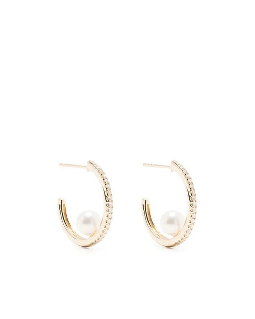 Mizuki White 14Kt Diamond Pearl Hoop Earrings