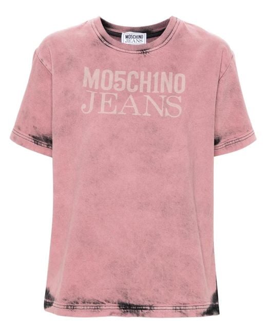 Moschino Pink Logo-Print Twill T-Shirt