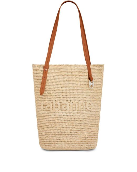 Rabanne Natural Logo-embroidered Raffia Tote Bag