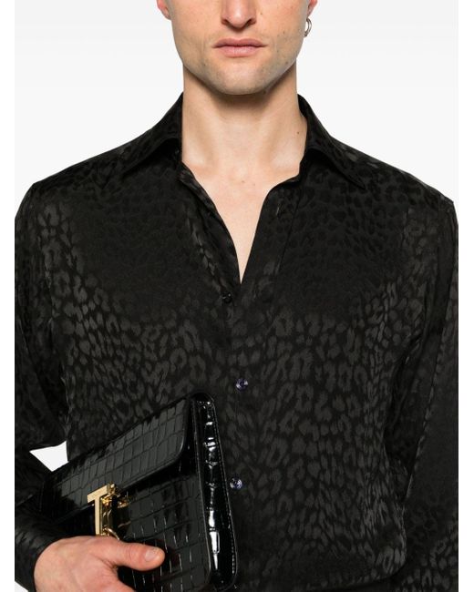 Tom Ford Hemd mit Leoparden-Jacquardmuster in Black für Herren