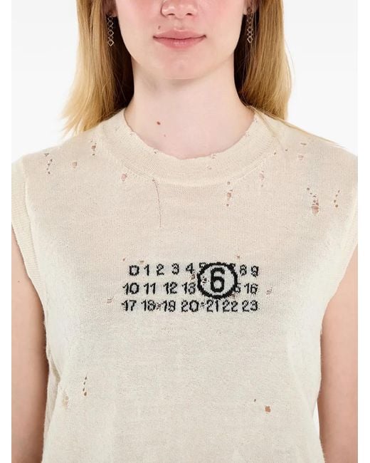 MM6 by Maison Margiela White Numeric-Logo Distressed Knitted Vest