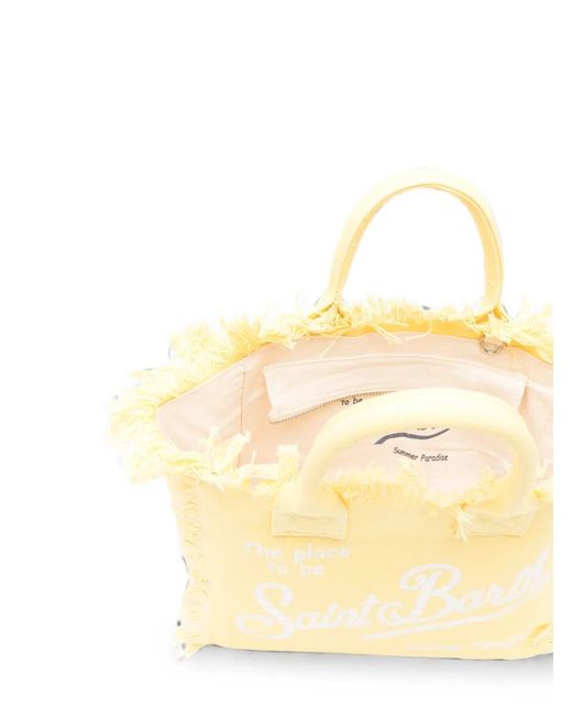 Mc2 Saint Barth Yellow Colette Fringed Logo-Print Tote Bag
