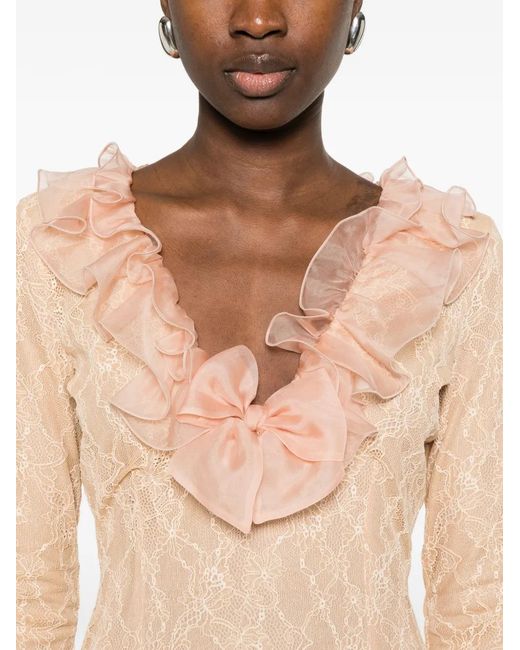 Alessandra Rich White Ruffled Midi Dress