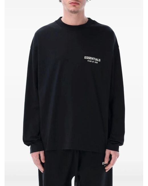 Fear Of God Black Essentials Logo-Print Long-Sleeve T-Shirt for men